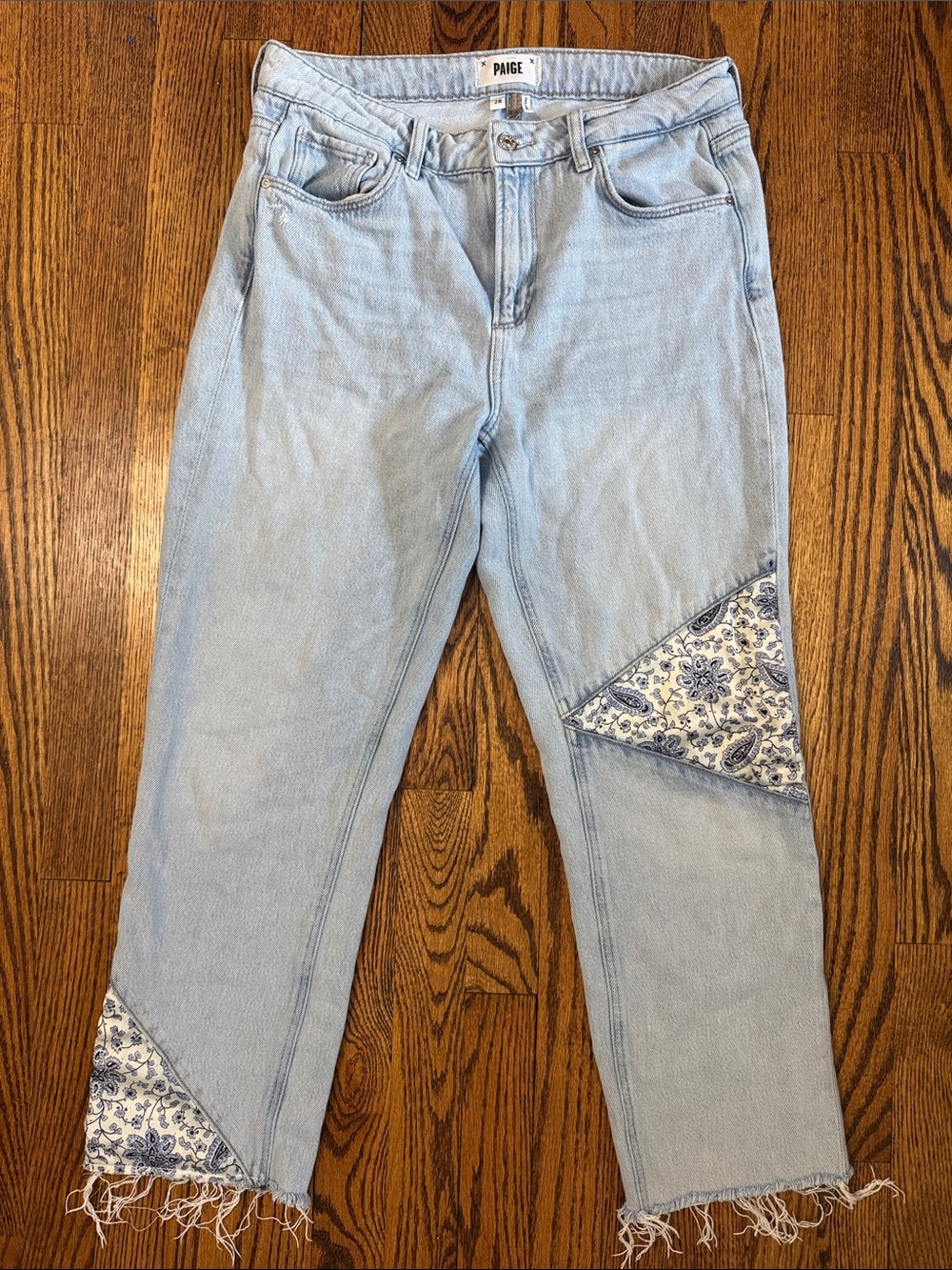PAIGE Noella Cropped Patchwork Jeans SZ 28 - Picture 3 of 10